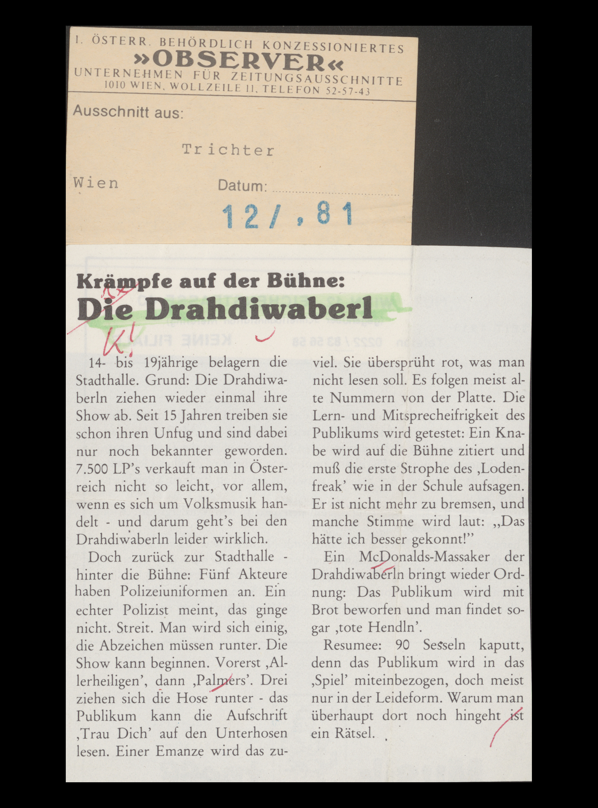 Kraempfe auf der Buehne