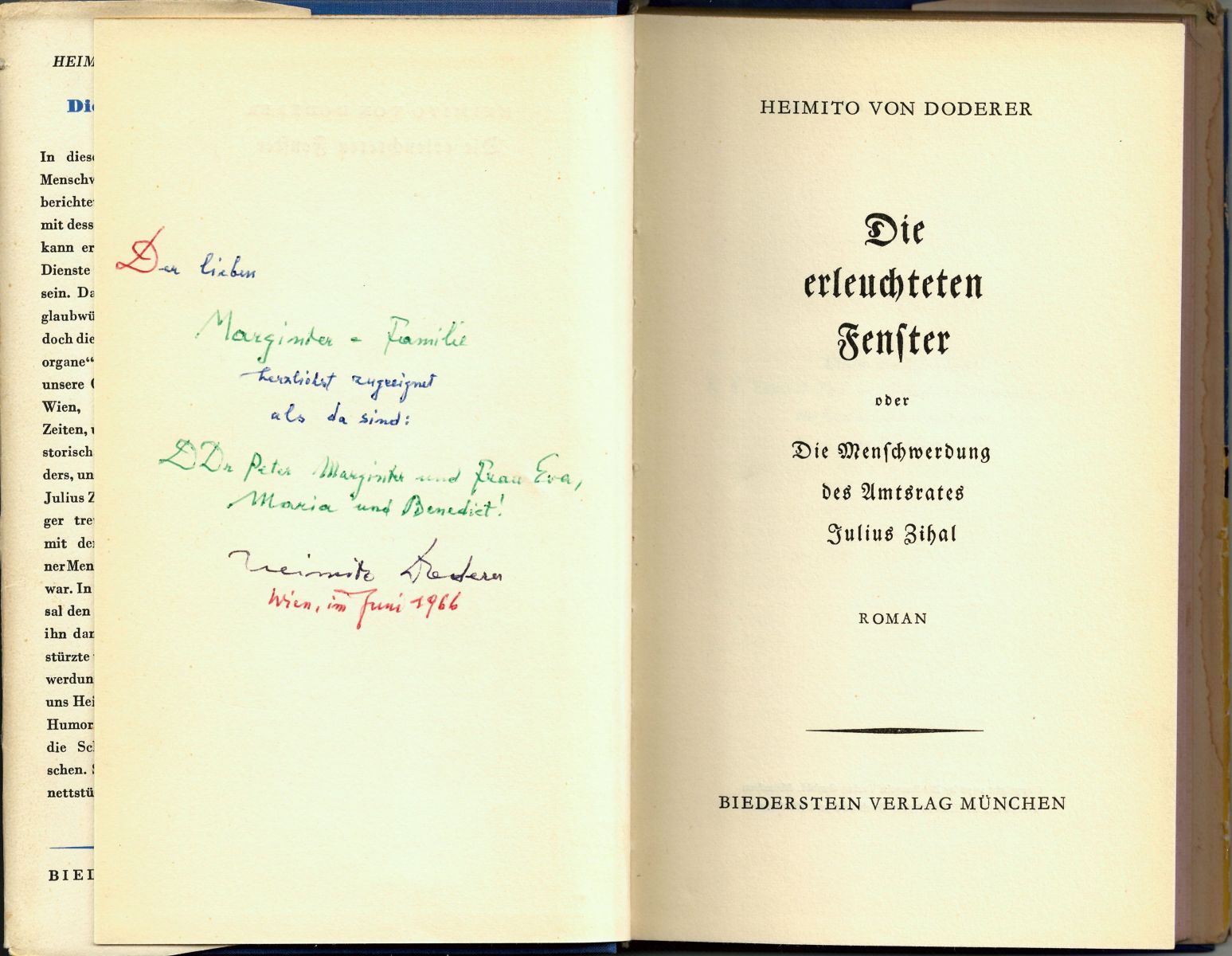 Heimito von Doderers Widmung an die „Marginter-Familie“ (A-129457/5. Ex.)