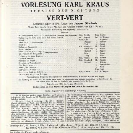100. Berliner Vorlesung Karl Kraus - Theater der Dichtung. Berlin, 1932.01.08