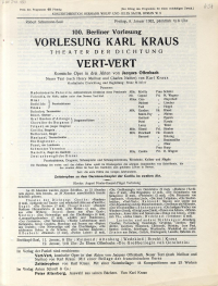 100. Berliner Vorlesung Karl Kraus - Theater der Dichtung. Berlin, 1932.01.08