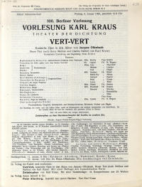 100. Berliner Vorlesung Karl Kraus - Theater der Dichtung. Berlin, 1932.01.08 100. Berliner Vorlesung Karl Kraus - Theater der Dichtung. Berlin, 1932.01.08