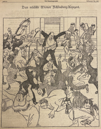 Watschenkonzert, Karikatur von F. Redl in der Zeitschrift "Die Zeit" vom 6. April 1913 Watschenkonzert, Karikatur von F. Redl in der Zeitschrift "Die Zeit" vom 6. April 1913
