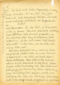 gebräuntes Papier, Text mit Bleistift geschrieben, mit Streichungen und seitlichen Anmerkungen