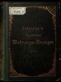 "Adolph Lehmann's allgemeiner Wohnungs-Anzeiger", Wien, 1880, WBR, DS, B-24202. mit Ornamenten verzierter Einband eines Wiener Adressbuches