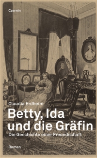 Buchcover. Schwarz-Weiß-Graphik: Frau lesend, im Hintergrund Gemälde, Anrichte, Polstersessel