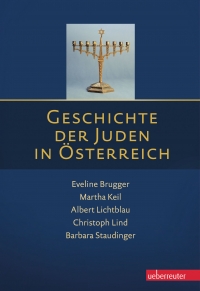 Buchcover: dunkelblau, oben Farbphotographie eines Chanukkaleuchters