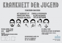 Einladungskarte mit Portraitzeichnungen aller Schauspielerinnen und Schauspieler