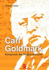 Buchcover: stilisiertes Portrait von Carl Goldmark, Musiknoten
