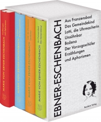 4 Bände der Leseausgabe Marie von Ebner-Eschenbach im Schuber Foto zeigt Schuber mit 4 Bänden der Leseausgabe Marie von Ebner-Eschenbach