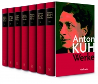 Walter Schübler (Hg.): Anton Kuh: Werke. Wallstein-Verlag 2016 Farbphotographie: sieben Bände mit rotem Einband in Schuber, auf dem Schuber Portrait eines Mannes