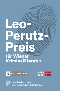 das Logo des Leo-Perutz-Preises zeigt einen schwarzen Fingerabdruck auf blauem Hintergrund