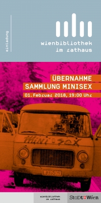 Fotografie aus der Sammlung Minisex: Tour-Bus Minisex beim Pfingstfestival Kufstein 1979 Fotografie eines VW-Buses mit der Aufschrift Minisex